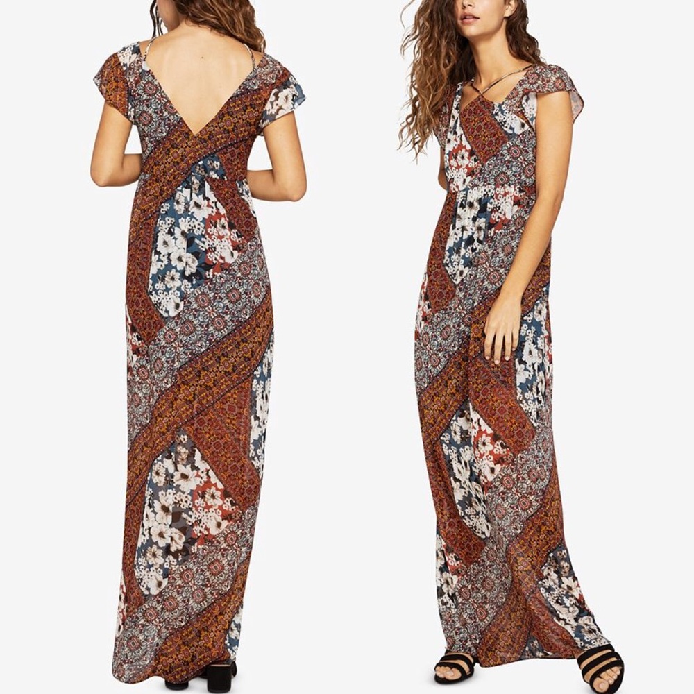 BCBGeneration Boho Floral Maxi Dress - Rust and Navy